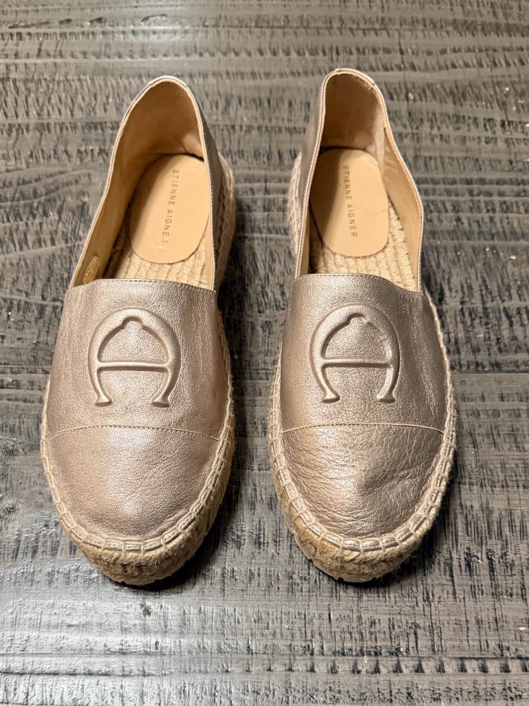 Etienne Aigner Metallic Taupe Espadrille Slip-On Loafers